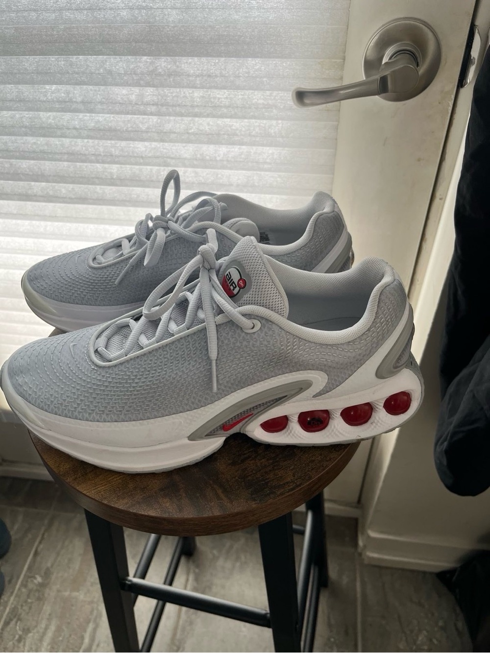 Nike Gray Sneakers with Red Air Pods
